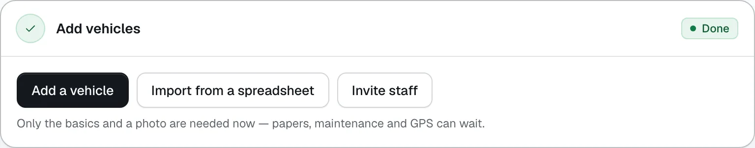 Get set up, step 4: add a vehicle or import from a spreadsheet