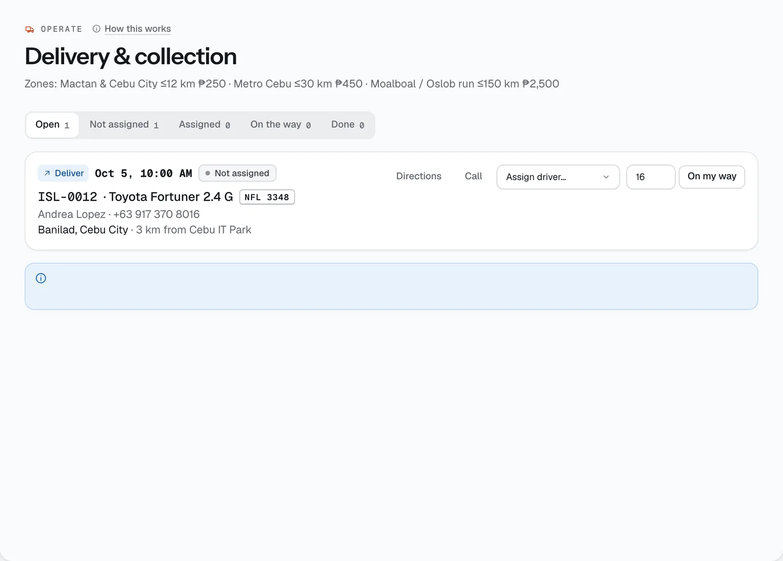 The Delivery & collection page in the CeeRent dashboard