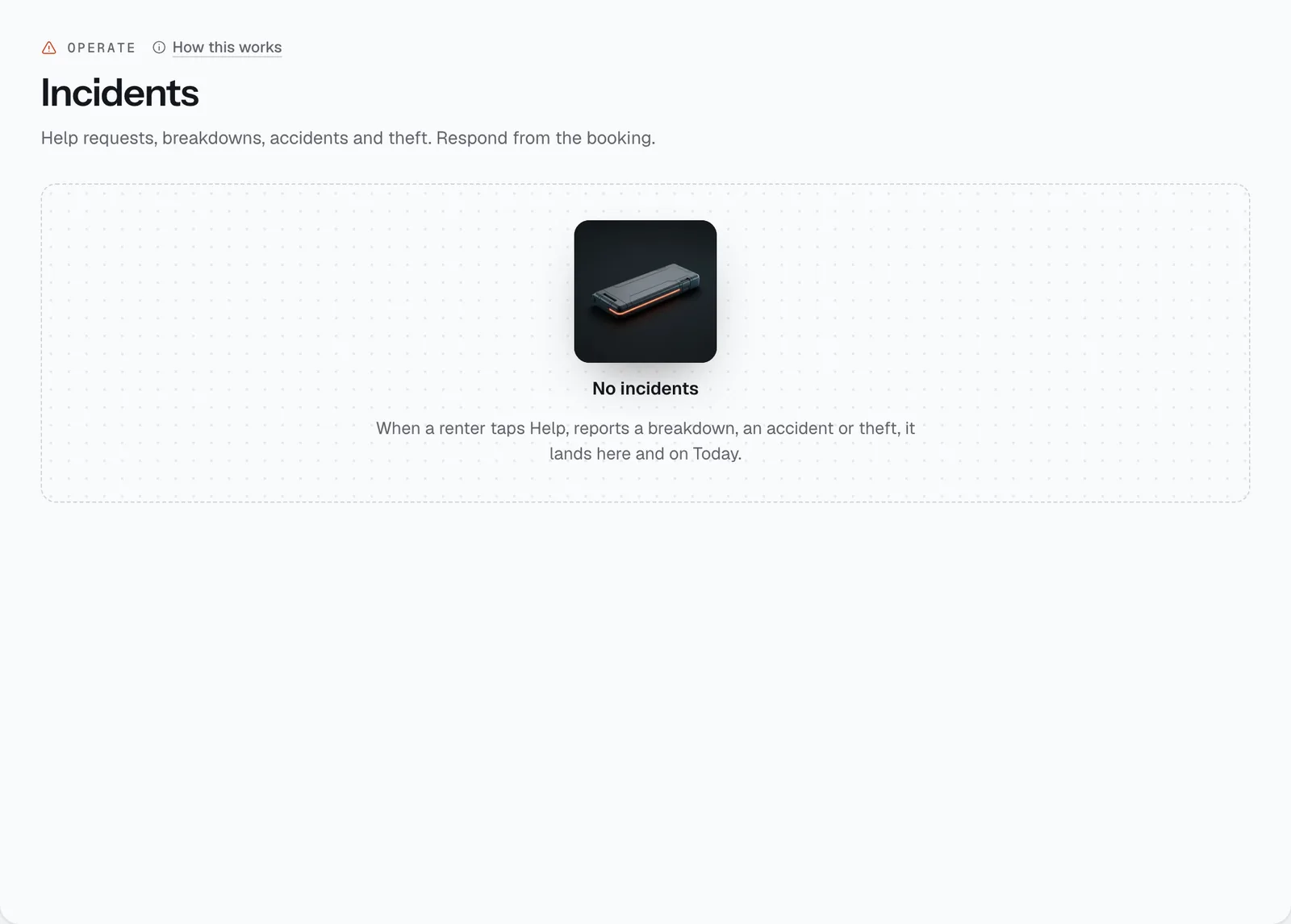 The Incidents page in the CeeRent dashboard