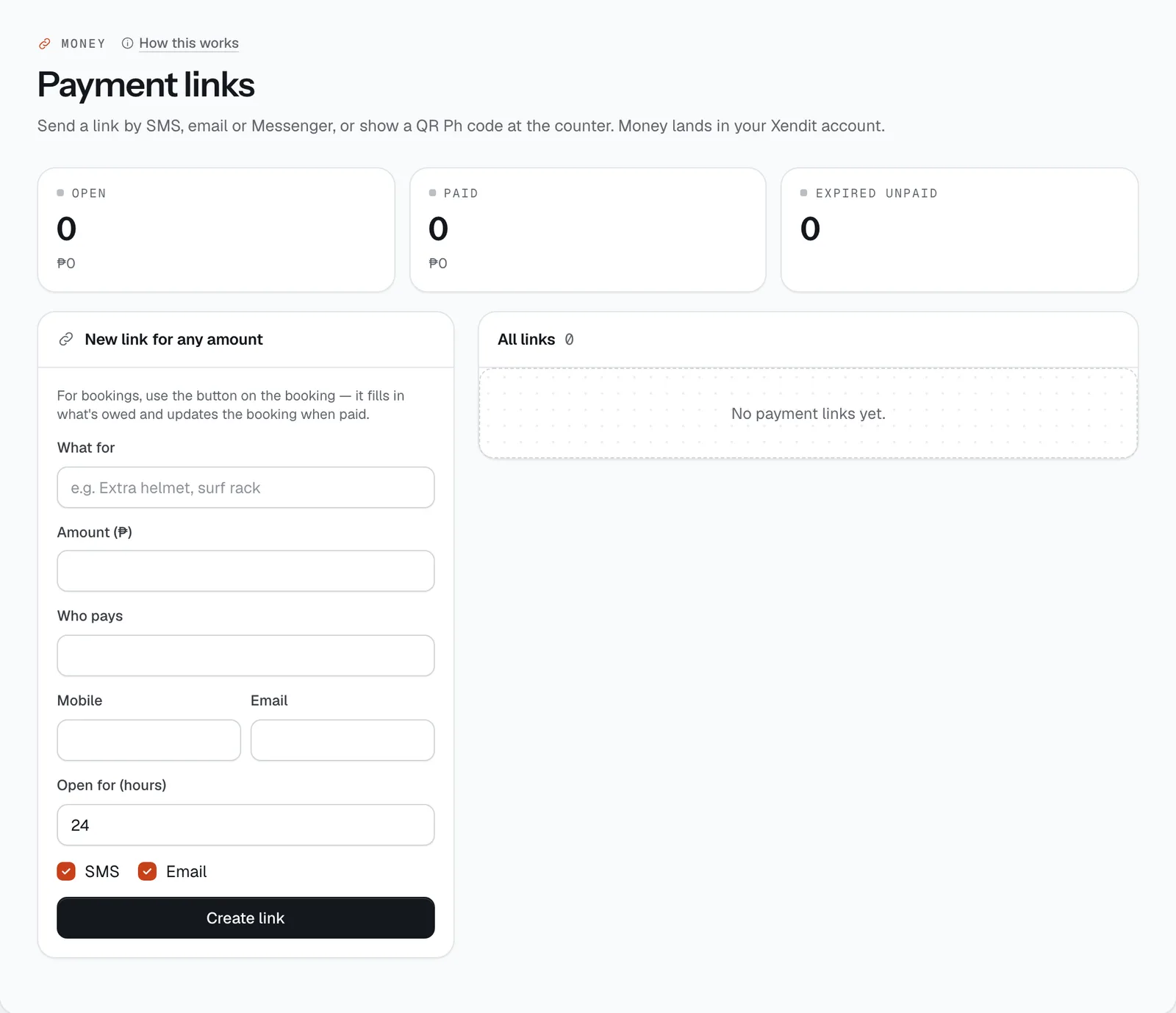 The Payment links page in the CeeRent dashboard