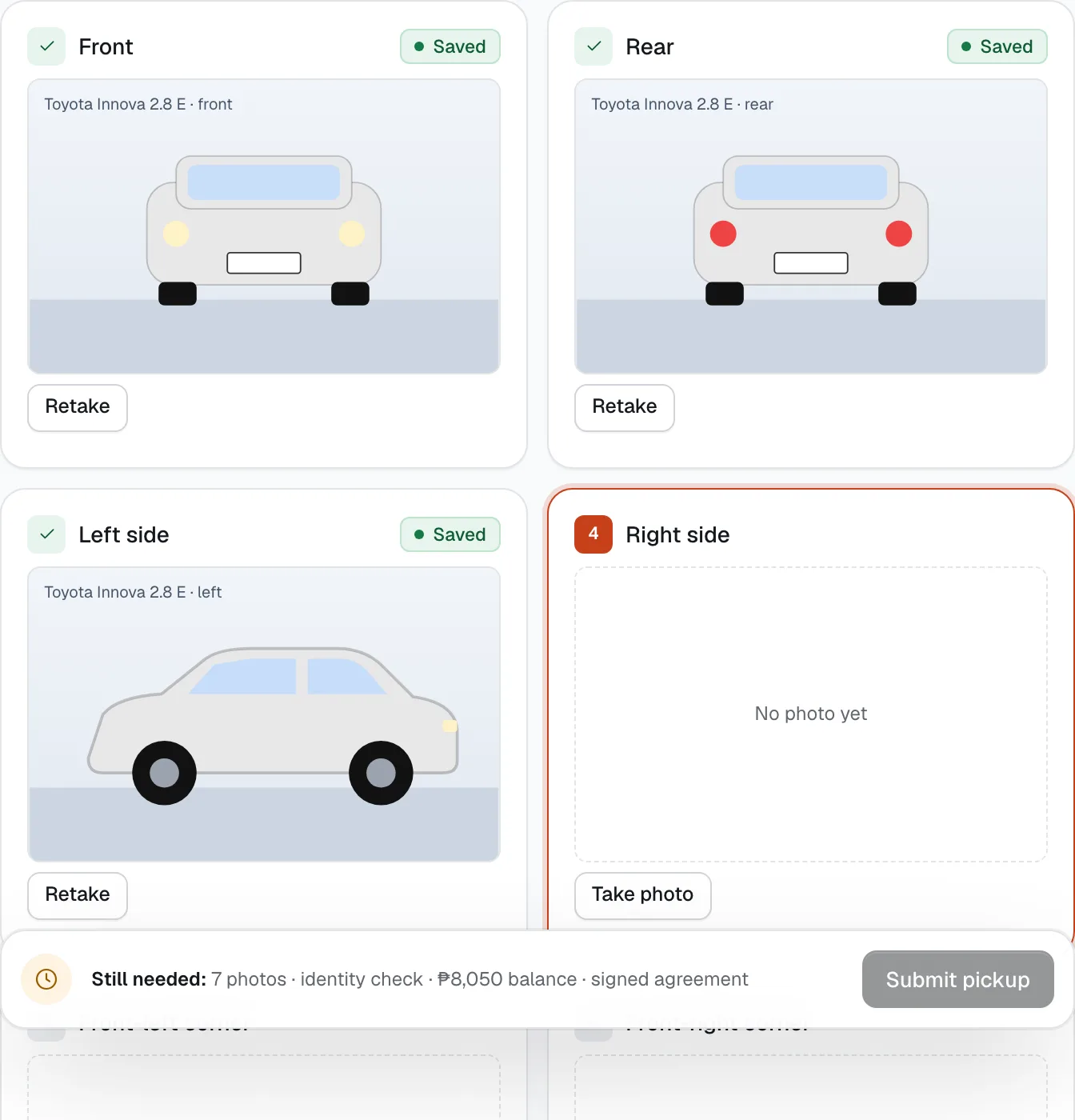 Guided pickup photos: each angle has its own slot, with the time saved on every photo