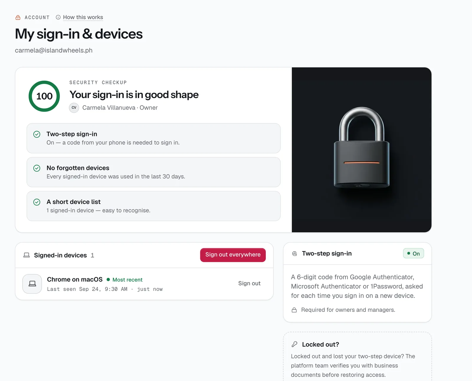 My sign-in & devices: signed-in devices and two-step sign-in